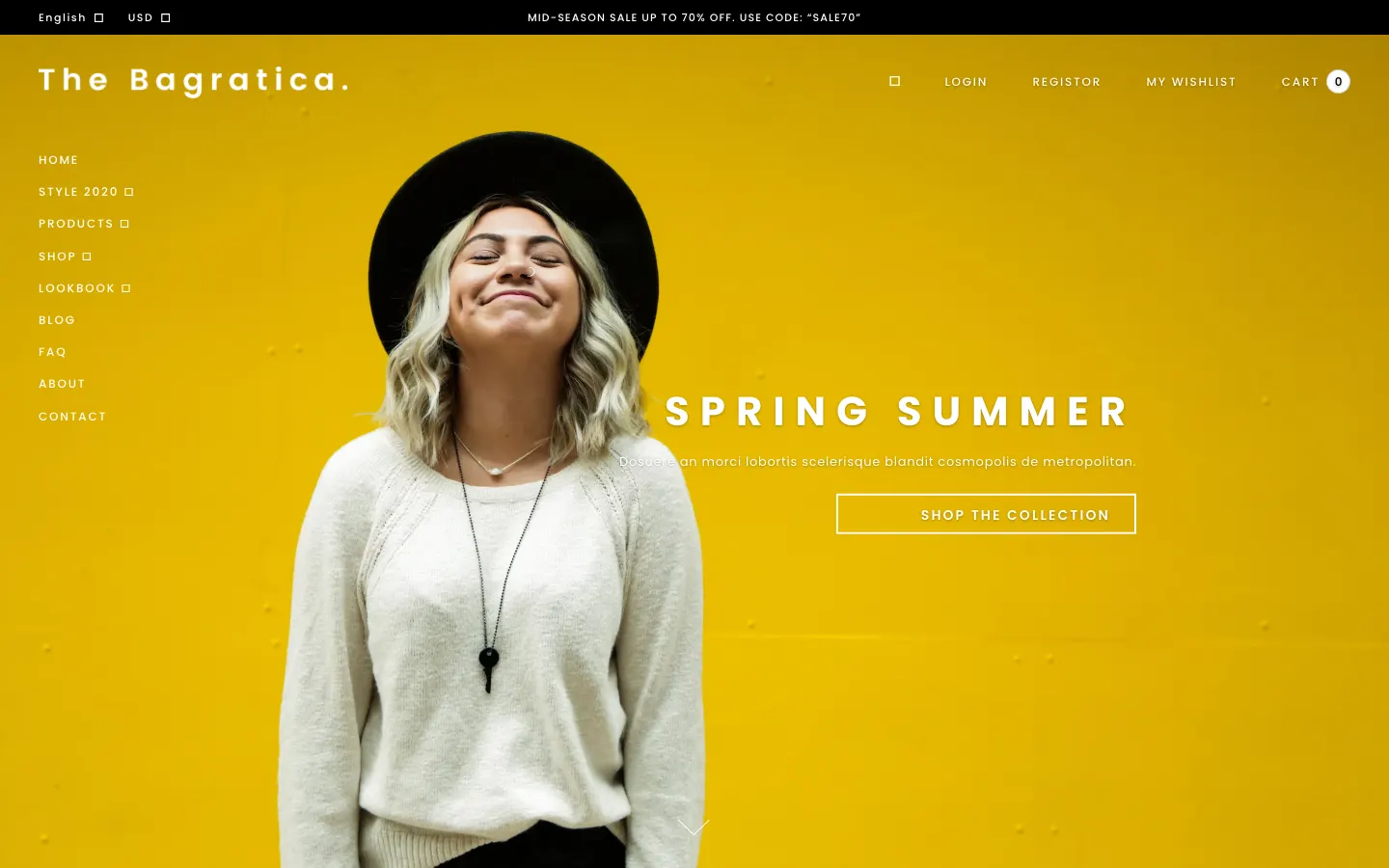 Bagratica theme demo store with a Spring Summer collection banner