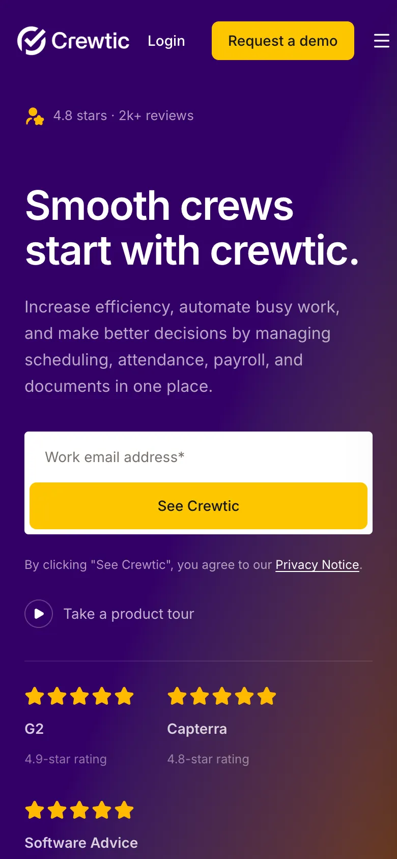 Crewtic homepage on a phone